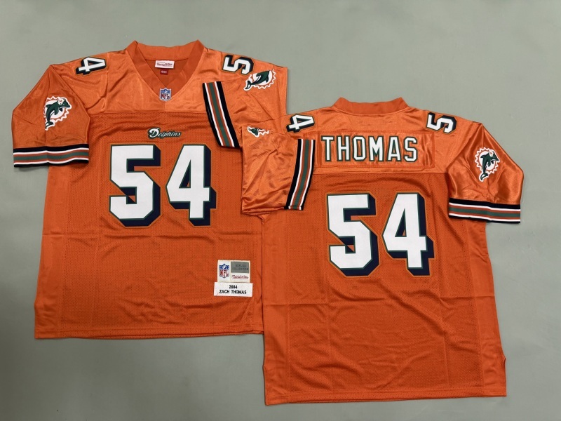 Men 2025 Miami Dolphins #54 Thomas orange Throwback Limited NFL Jersey style 002